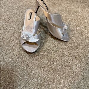 J.Renee Silver Peep-Toe Heels with Floral Accent
